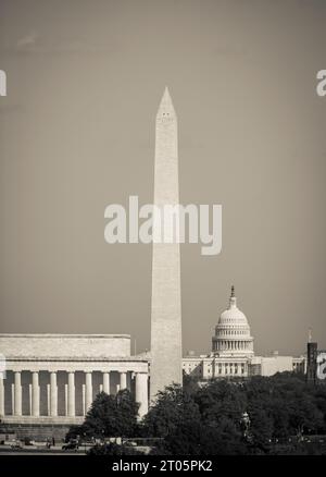 WASHINGTON, DC, USA - Lincoln Memorial, Washington Monument, U.S. Capitol (L-R). Stock Photo