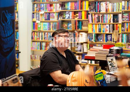 Derek Landy Irish author and screenwriter & author of the Skulduggery Pleasant books appears at Waterstones in Exeter Stock Photo