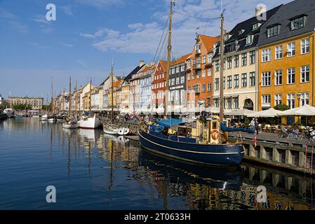 Colorful build and ships along Copenhagen canal. Stock Photo