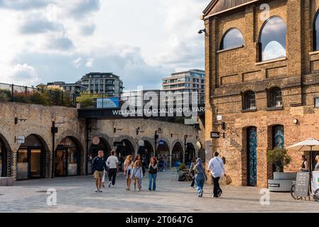 London, UK - August 25, 2023: Coal Drops Yard area in Kings Cross besides Regents Canal Stock Photo