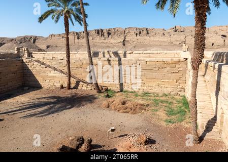 Sacred Lake pool in the outer courtyard of Dendera Temple Complex, Dendera, Egypt Stock Photo