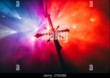 Copenhagen, Denmark. 02nd, October 2023. The Australian deathcore band Thy Art Is Murder performs a live concert at Amager Bio in Copenhagen. (Photo credit: Gonzales Photo - Nikolaj Bransholm). Stock Photo