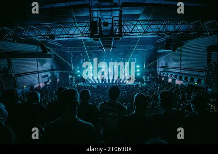 Copenhagen, Denmark. 02nd, October 2023. Concert goers seen at a live concert with the Australian deathcore band Thy Art Is Murder at Amager Bio in Copenhagen. (Photo credit: Gonzales Photo - Nikolaj Bransholm). Stock Photo