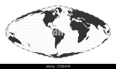 Vector world map. Boggs eumorphic projection. Plain world geographical map with latitude and longitude lines. Centered to 60deg E longitude. Stock Vector