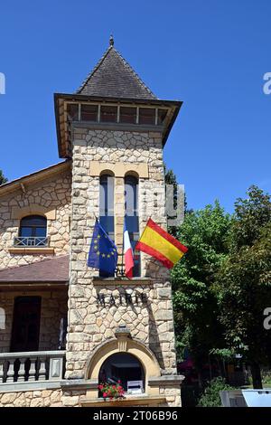 The Mairie (similar to a town hall) in the town of Les Eyzies de Tayac in the Dordogne region of France. A maire is an important political figure. Stock Photo