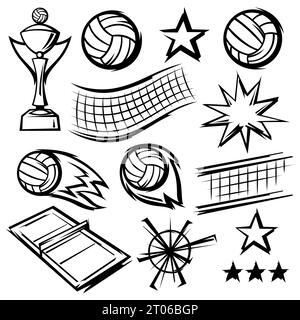 Set of volleyball symbols. Sport club illustration. Stock Vector