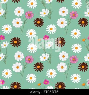 Seamless flower pattern, Flower flat textile vector pattern, Stock Vector
