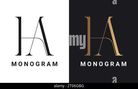 Luxury Initial HA or AH Monogram Text Letter Logo Design Stock Vector