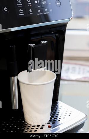 A machine for making strong coffee at home. Delicious coffee. Stock Photo