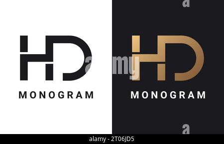 Luxury Initial HD or DH Monogram Text Letter Logo Design Stock Vector