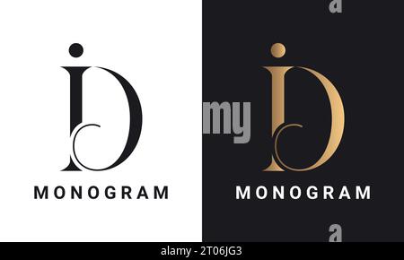 Luxury Initial DI or ID Monogram Text Letter Logo Design Stock Vector