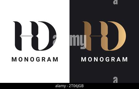 Luxury Initial HD or DH Monogram Text Letter Logo Design Stock Vector