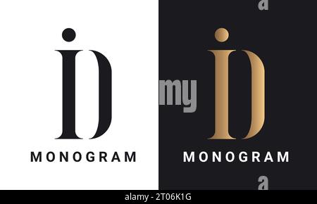 Luxury Initial DI or ID Monogram Text Letter Logo Design Stock Vector