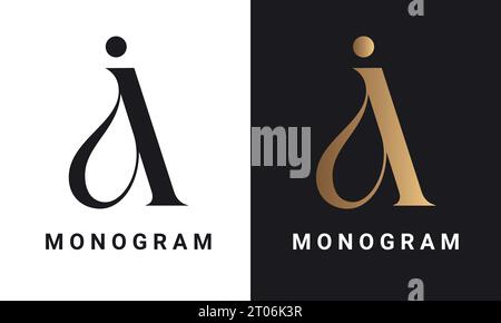 Luxury Initial AI or IA Monogram Text Letter Logo Design Stock Vector