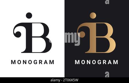Luxury Initial IB or BI Monogram Text Letter Logo Design Stock Vector