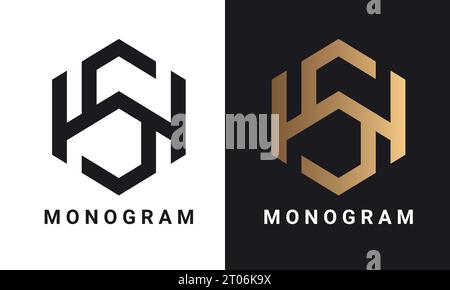 Luxury Initial HS or SH Monogram Text Letter Logo Design Stock Vector