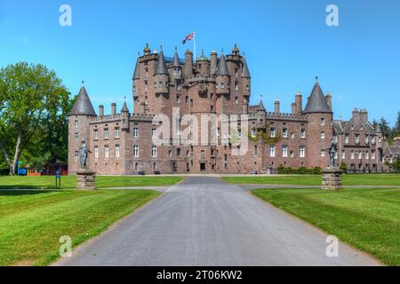Glamis Castle is the childhood home of Queen Elizabeth II and is situated in Forfar, Angus, Scotland Stock Photo