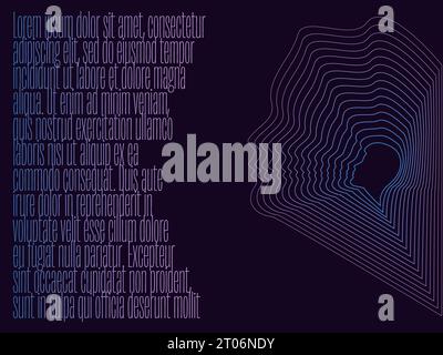 Human heads consisting of stripe wireframe lines Psychedelic poster. Optical illusion Mental illness Abstract shape structure Retro futuristic design Stock Vector