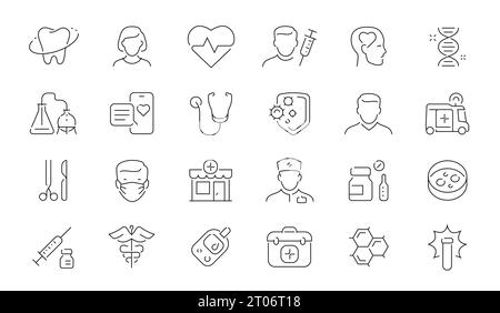 Set of Healthcare and Medical line icons. Hospital concept outline symbols collection for web application Stock Vector