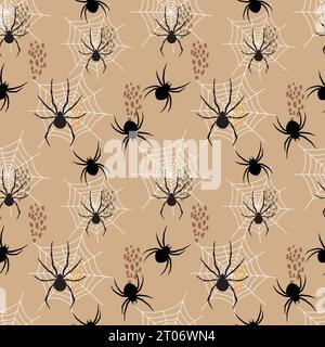 Flat spider vector art illustration, textile vector pattern Stock Vector