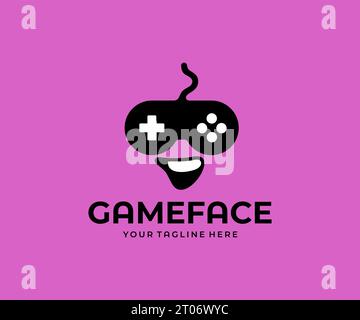 Video game controller or joystick in shape of person face, graphic design. Gamer, console gamepad, gameplay, play and gaming, vector design Stock Vector