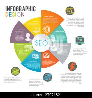 Seo internet marketing infographics set with web search optimization symbols in pie chart vector illustration Stock Vector