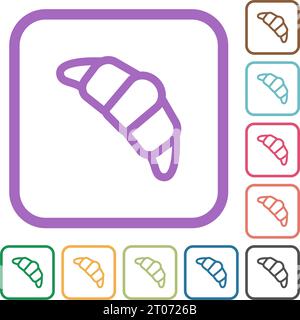 Croissant outline simple icons in color rounded square frames on white background Stock Vector