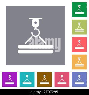 Construction crane and freight flat icons on simple color square backgrounds Stock Vector
