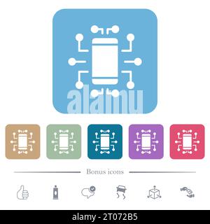 Embedded device solid white flat icons on color rounded square backgrounds. 6 bonus icons included Stock Vector