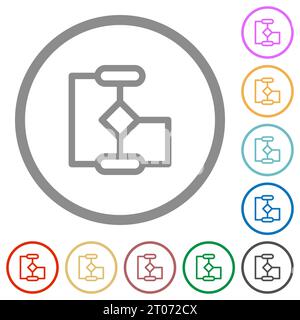 Flow chart outline flat color icons in round outlines on white background Stock Vector