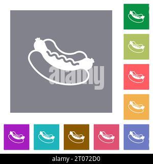 Hot dog flat icons on simple color square backgrounds Stock Vector