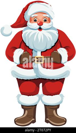 Cheerful cartoon Santa Claus in a red suit. Traditional Christmas and New Year character. Isolated Santa Claus design in flat style. Vector illustrati Stock Vector