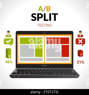 Split testing a-b comparison concept with laptop computer vector illustration Stock Vector