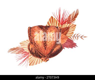 Crispy fried chicken. Watercolor hand drawn illustration, isolated on ...