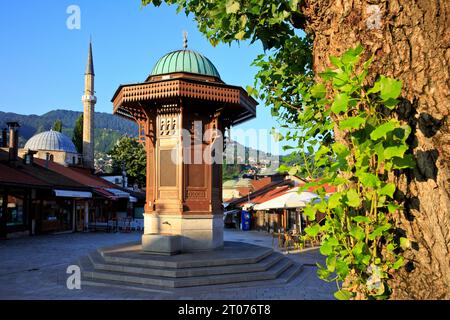 The Sebilj (Ottoman-style wooden fountain) at Bascarsija Square in Sarajevo, Bosnia and Herzegovina Stock Photo