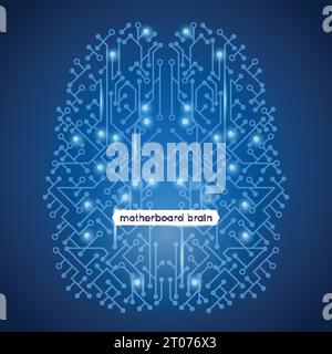 Computer circuit motherboard in brain shape technology and artificial intelligence concept vector illustration Stock Vector