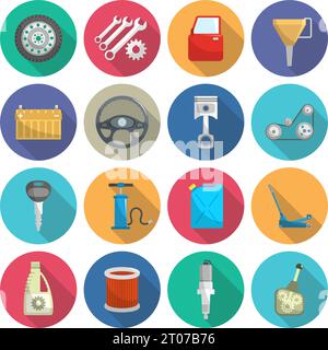 Car service maintenance flat icon set isolated vector illustration Stock Vector