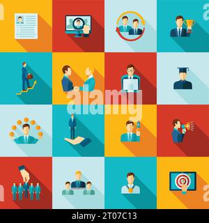 Career flat icons set with knowledge education work experience symbols ...