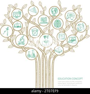 Education tree concept with learning and graduation sketch symbols vector illustration Stock Vector