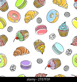 Cakes seamless pattern with donuts cupcakes and croissants vector illustration Stock Vector