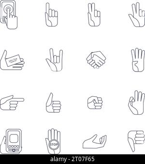 Body language hand gestures icons collection set for like dislike symbols outlined contour abstract isolated vector illustration Stock Vector