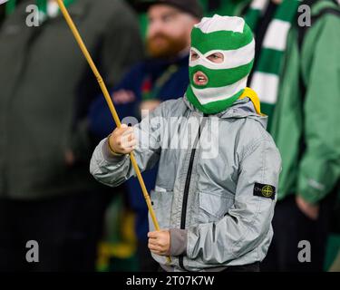 Glasgow, Scotland. 04 October 2023.  Young Celtic fan before kick off  Celtic Vs Lazio - UEFA Champions League, Group E  Credit: Raymond Davies / Alamy Live News Stock Photo