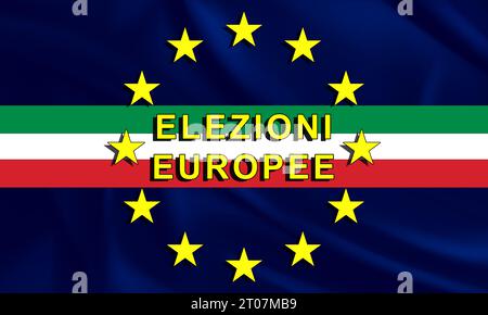 European elections day, in Italy with Italian text and flag and European Union logo. euro zone, political elections, european parliament, Stock Photo