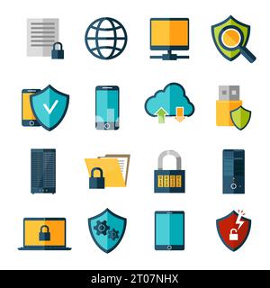 Data protection database safe access online security icons set isolated vector illustration Stock Vector