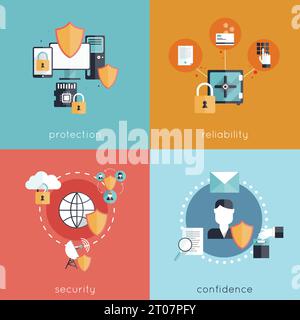 Information security design concept set with protection reliability security and confidence flat icons isolated vector illustration Stock Vector