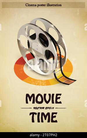 Cinema movie entertainment poster with realistic film reel vector illustration Stock Vector