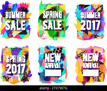 Season sales 6 modern colorful background banners collection for springand summer new arrivals  isolated vector illustration Stock Vector