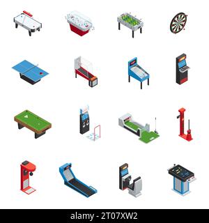 Colored and isolated isometric table games game machine icon set for casino and amusement park vector illustration Stock Vector