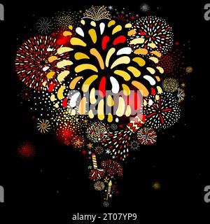 Festive multicolored radial firework explosion sparkling pattern on black background holiday celebration party abstract vector illustration Stock Vector