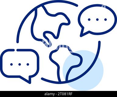 World globe with chat bubbles. International communication. Pixel perfect icon Stock Vector